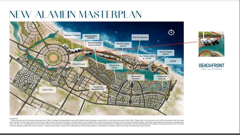 شقق بيتش فرونت تاورز مدينة العلمين 3 ماستر بلان مشروع بيتش فرونت العلمين الجديدة
