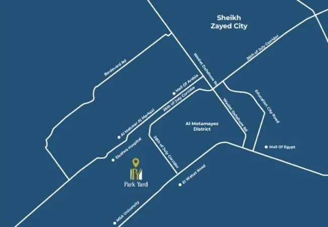 مكاتب للبيع في بارك يارد مول 6 اكتوبر 3 الموقع المميز مشروع بارك يارد اكتوبر Park Yard 6 October